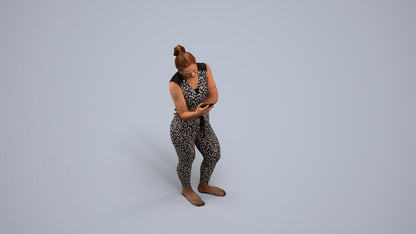 3D human model woman casual standing, photogrammetry scanned person for archviz, back view render