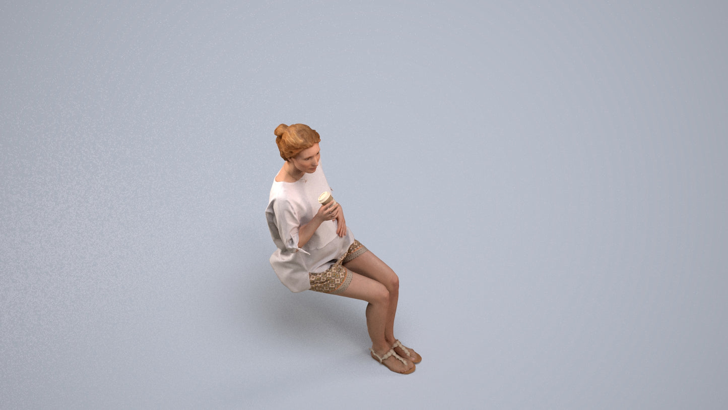 realistic 3D people woman casual sitting, render-ready for V-Ray and Corona, FBX OBJ, back view render