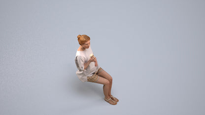 realistic 3D people woman casual sitting, render-ready for V-Ray and Corona, FBX OBJ, back view render