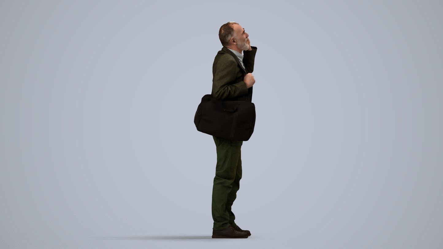 3D people model senior man casual standing, scanned human for 3ds Max rendering, side view render
