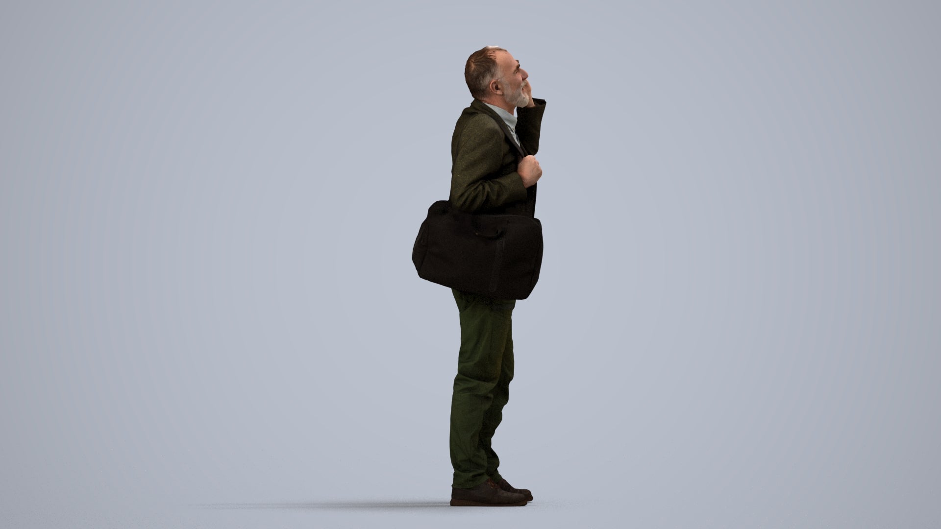 3D people model senior man casual standing, scanned human for 3ds Max rendering, side view render