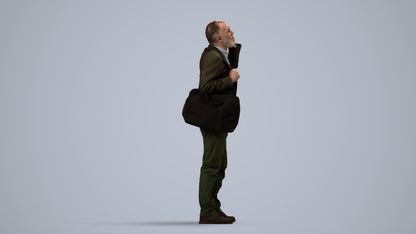 3D people model senior man casual standing, scanned human for 3ds Max rendering, side view render