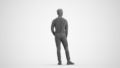 3D people model man casual standing, scanned human for 3ds Max rendering, wireframe front view