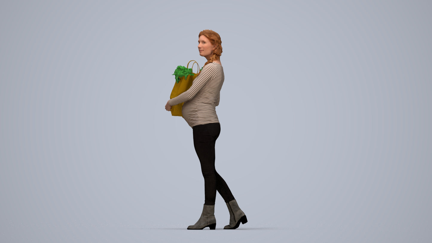 3D people model woman casual walking, scanned human for 3ds Max rendering, top-down view render