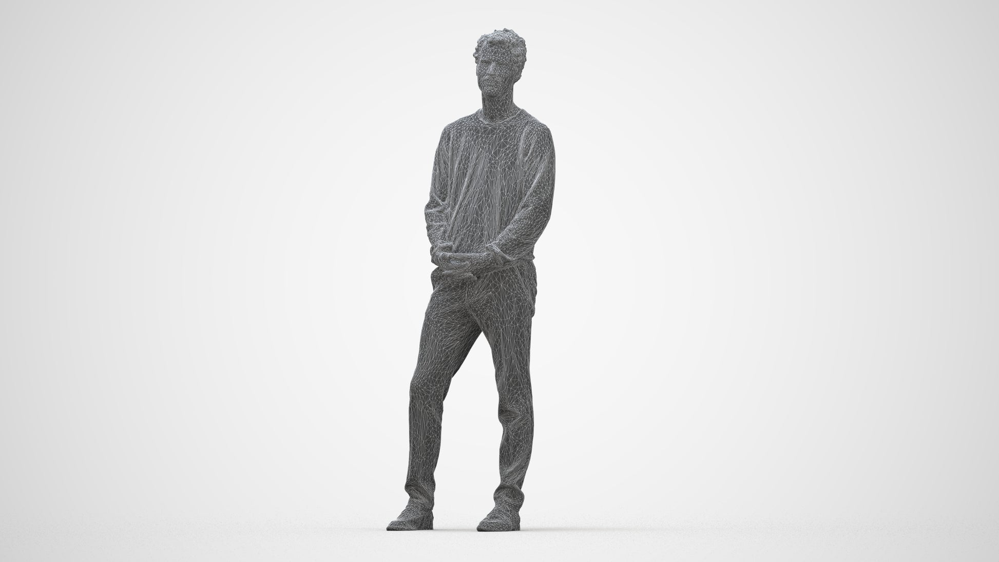 scanned 3D man casual standing, photogrammetry people for Enscape and V-Ray, wireframe back view