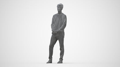 scanned 3D man casual standing, photogrammetry people for Enscape and V-Ray, wireframe back view