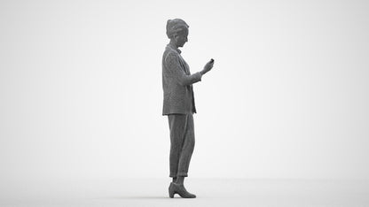 3D human model woman business, photogrammetry scanned person for archviz, wireframe side view