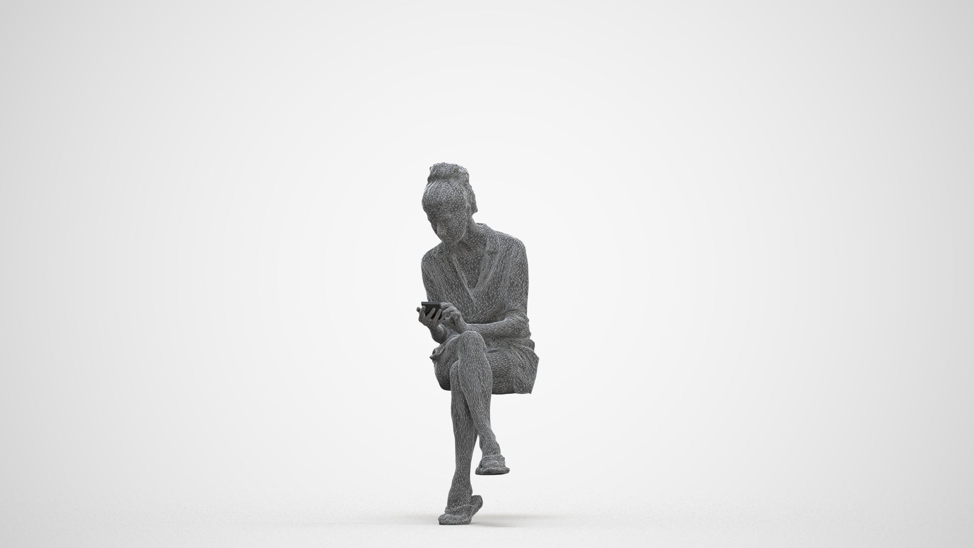 scanned 3D woman casual sitting, photogrammetry people for Enscape and V-Ray, three-quarter front view render