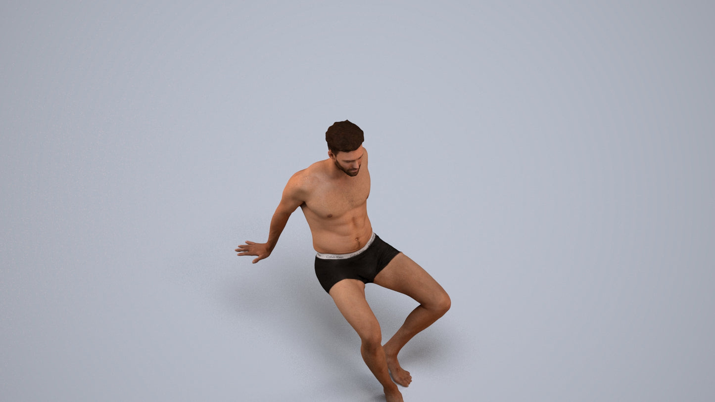 3D human model man sport pool, photogrammetry scanned person for archviz, back view render