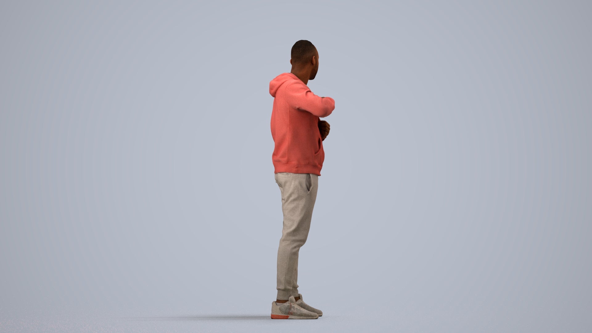 photogrammetry 3D man sport standing, realistic human model archviz FBX, side view render