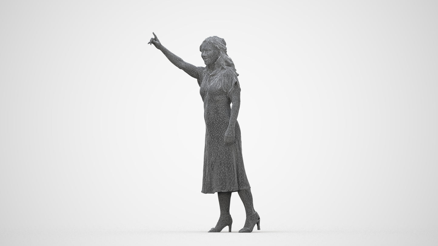 photogrammetry 3D woman casual standing, realistic human model archviz FBX, wireframe back view