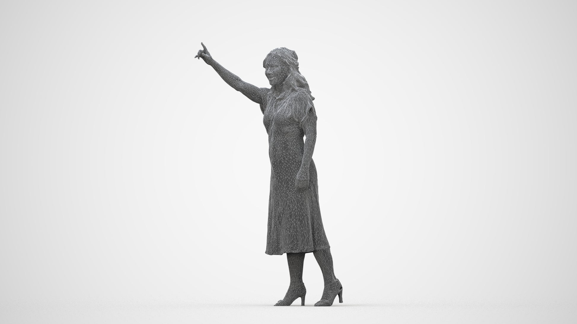 photogrammetry 3D woman casual standing, realistic human model archviz FBX, wireframe back view