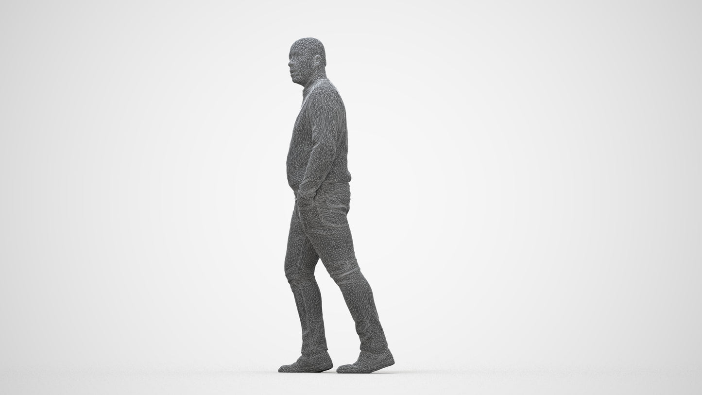 realistic 3D human man casual walking, archviz people FBX OBJ for Blender, wireframe back view