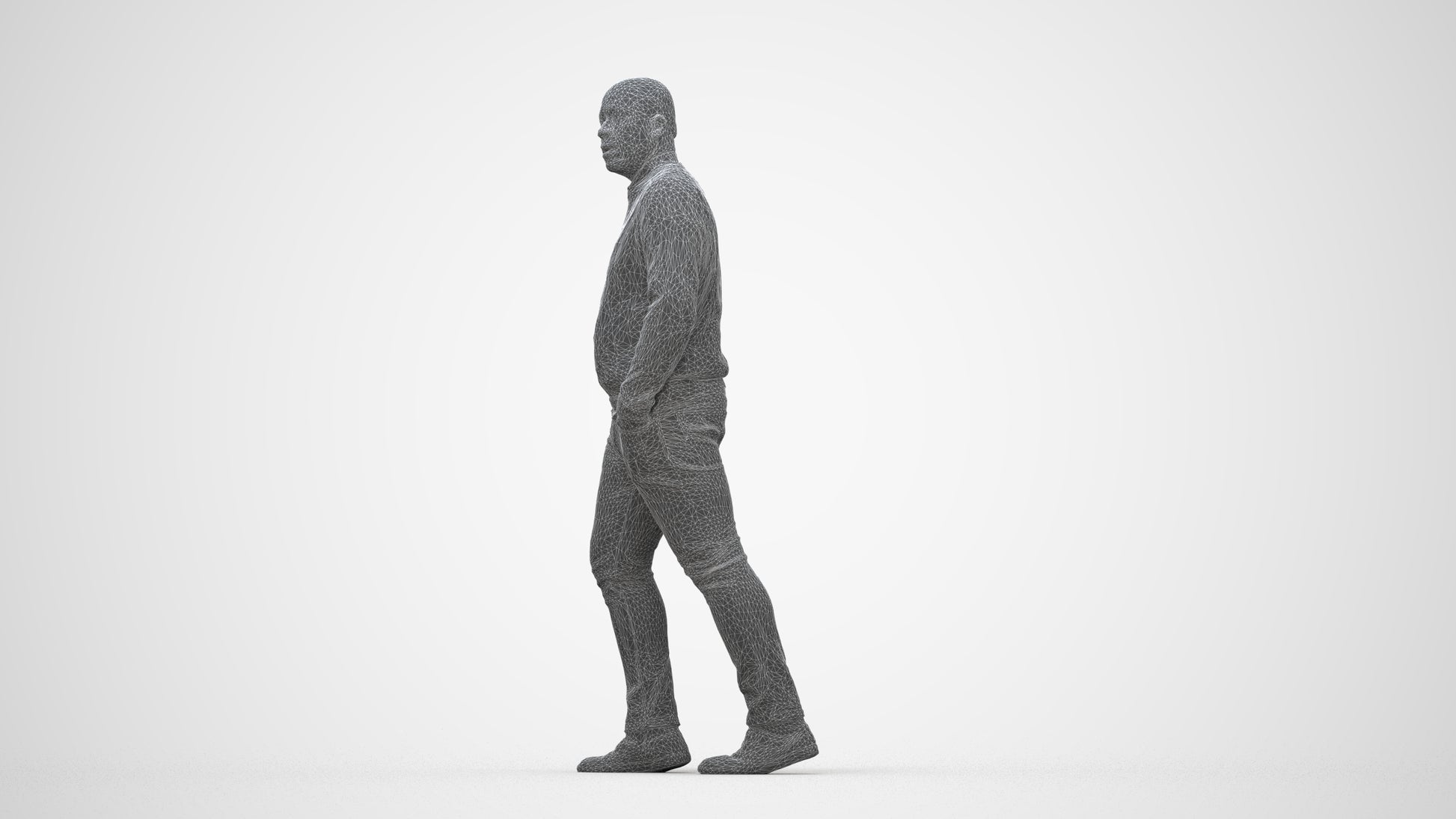 realistic 3D human man casual walking, archviz people FBX OBJ for Blender, wireframe back view