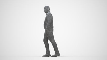 realistic 3D human man casual walking, archviz people FBX OBJ for Blender, wireframe back view