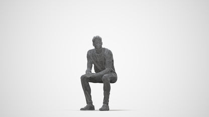 realistic 3D man casual sitting, scanned archviz people for Blender and 3ds Max, wireframe back view