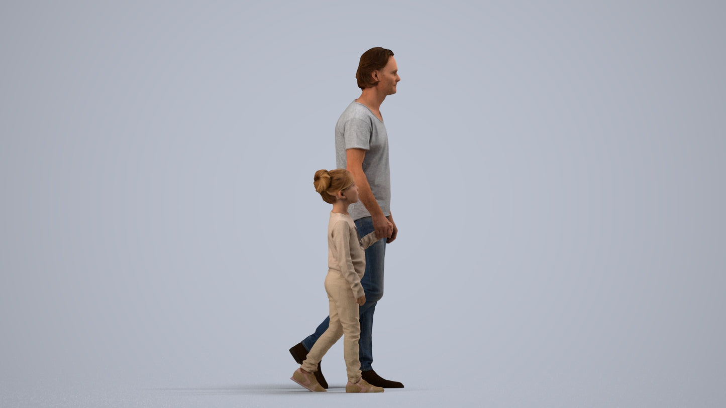 photogrammetry 3D girl casual standing, realistic human model archviz FBX, side view render