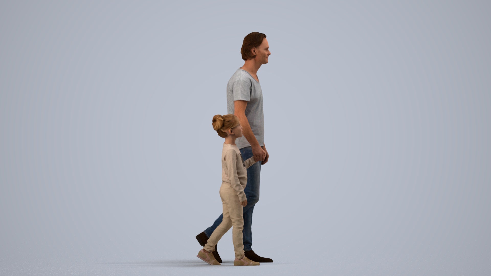 photogrammetry 3D girl casual standing, realistic human model archviz FBX, side view render