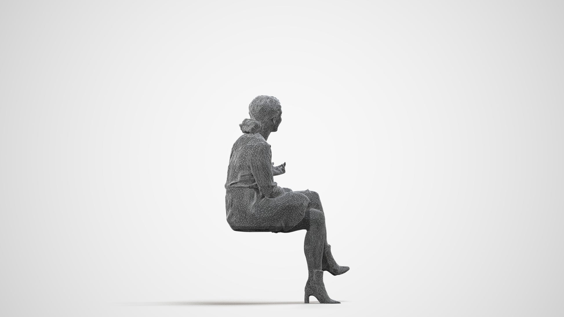 realistic 3D people woman casual sitting, render-ready for V-Ray and Corona, FBX OBJ, wireframe side view