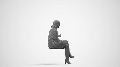 realistic 3D people woman casual sitting, render-ready for V-Ray and Corona, FBX OBJ, wireframe side view