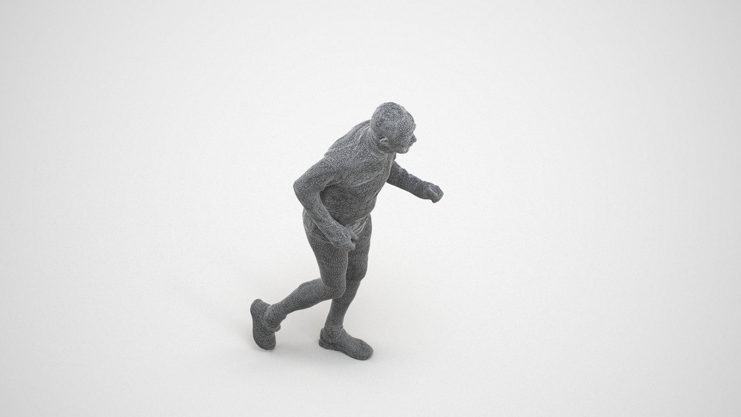 realistic 3D senior man sport, scanned archviz people for Blender and 3ds Max, wireframe three-quarter view