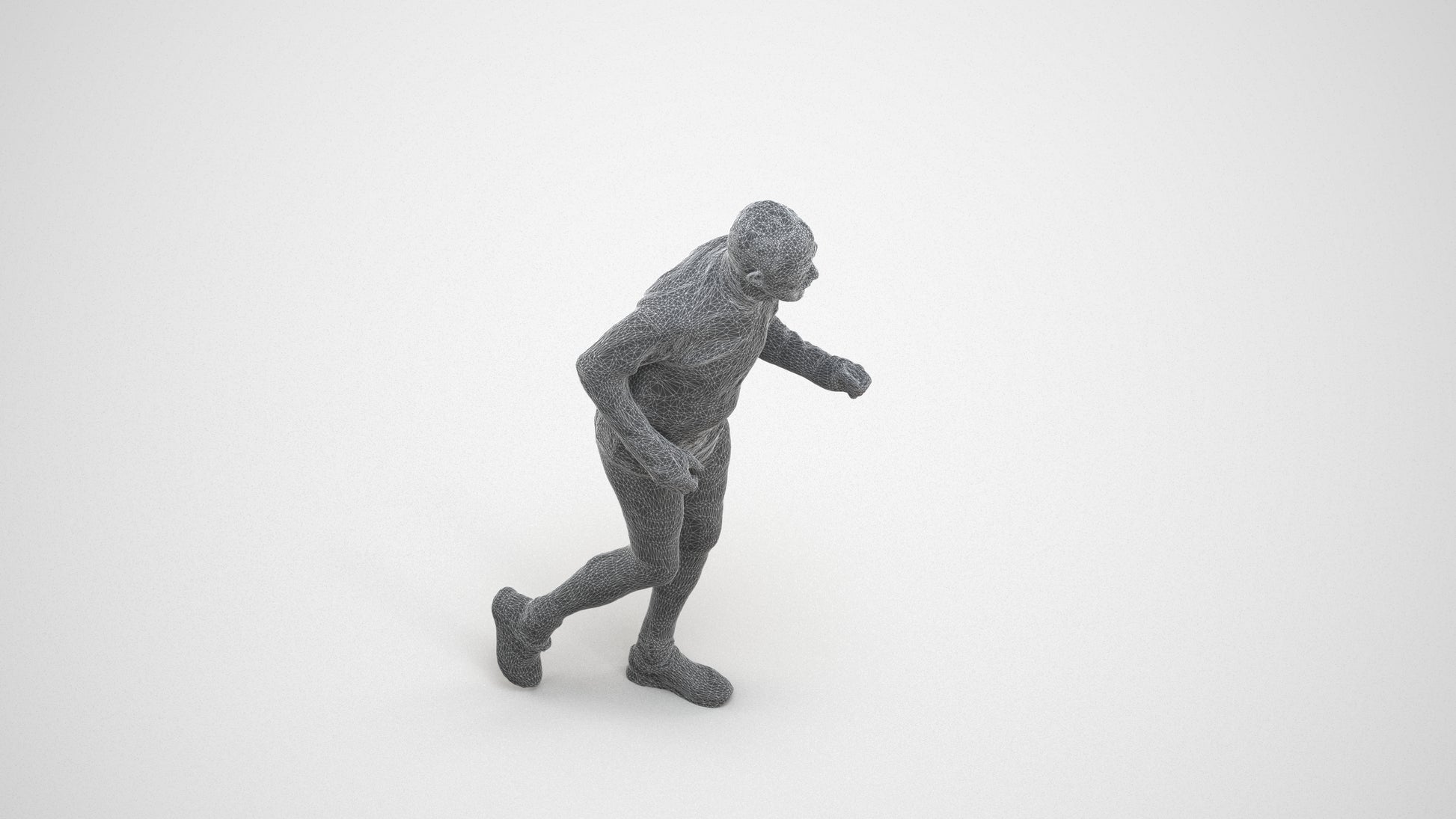 realistic 3D senior man sport, scanned archviz people for Blender and 3ds Max, wireframe three-quarter view