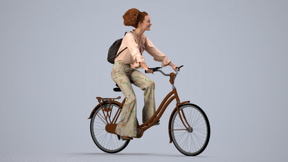 photogrammetry 3D woman casual cycling, realistic human model archviz FBX, side view render