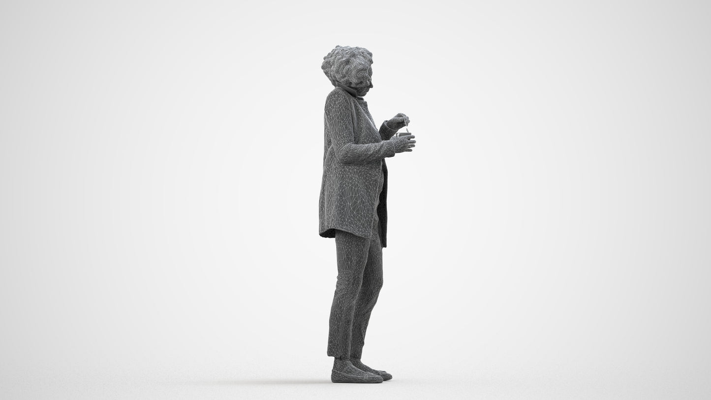 scanned 3D woman business standing, photogrammetry people for Enscape and V-Ray, wireframe side view