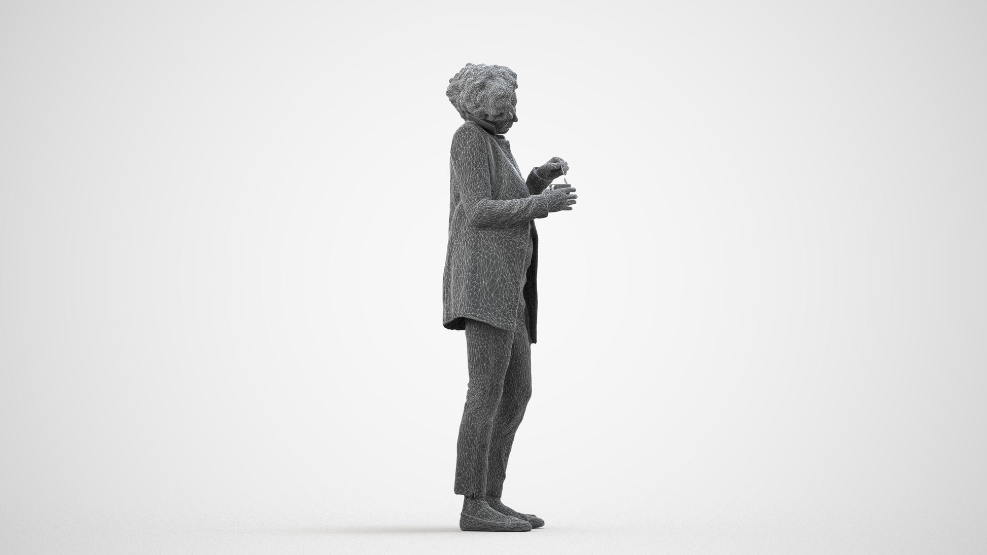scanned 3D woman business standing, photogrammetry people for Enscape and V-Ray, wireframe side view