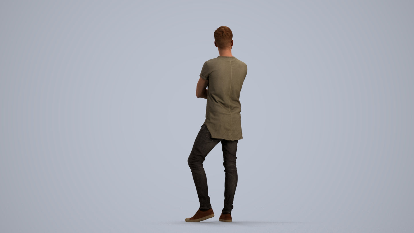 realistic 3D man casual standing, scanned archviz people for Blender and 3ds Max, front view render