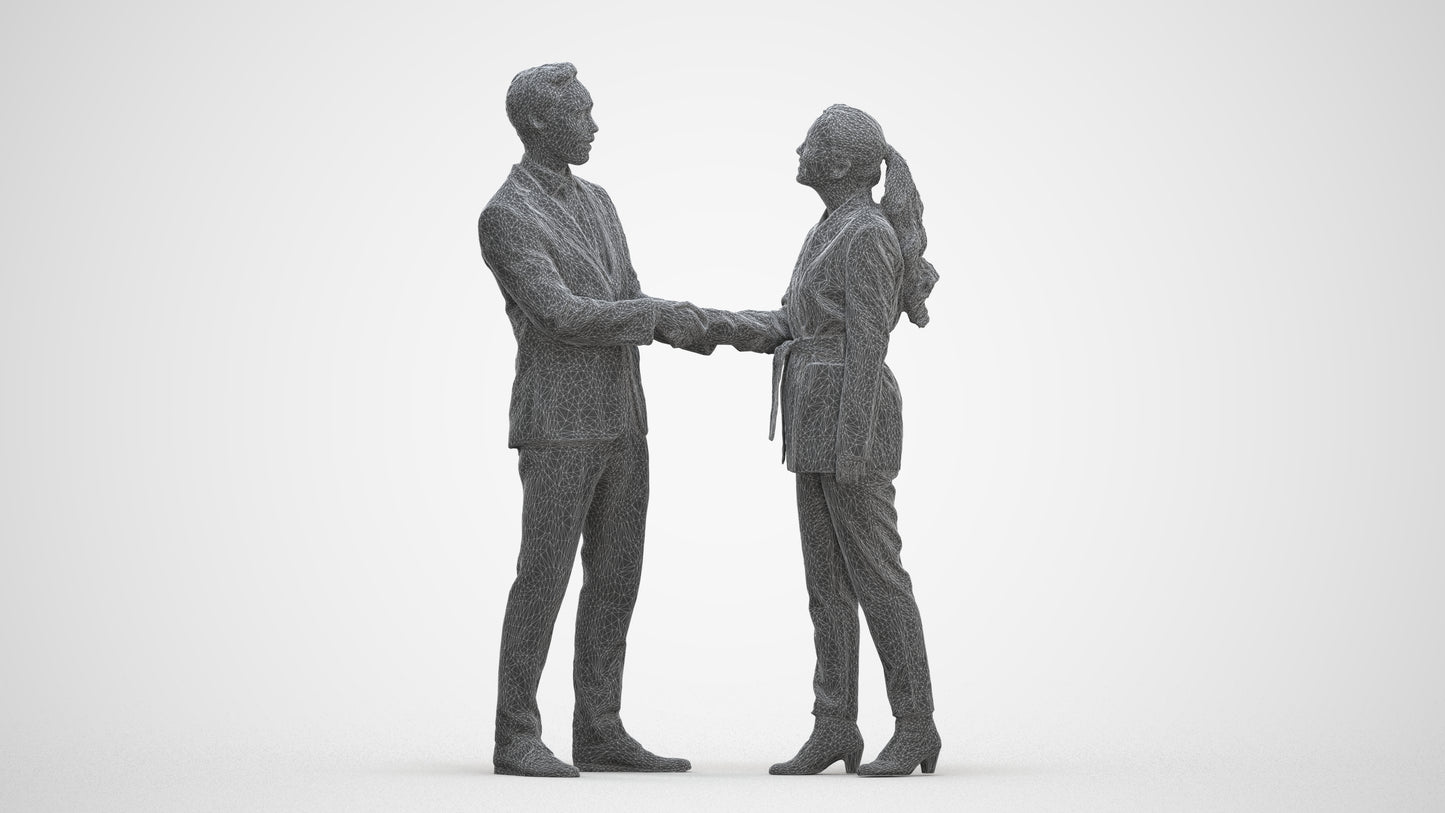 3D human model woman formal business, photogrammetry scanned person for archviz, three-quarter front view render