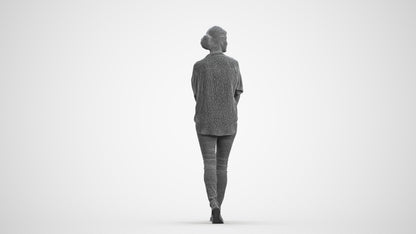 3D people model woman casual walking, scanned human for 3ds Max rendering, wireframe front view