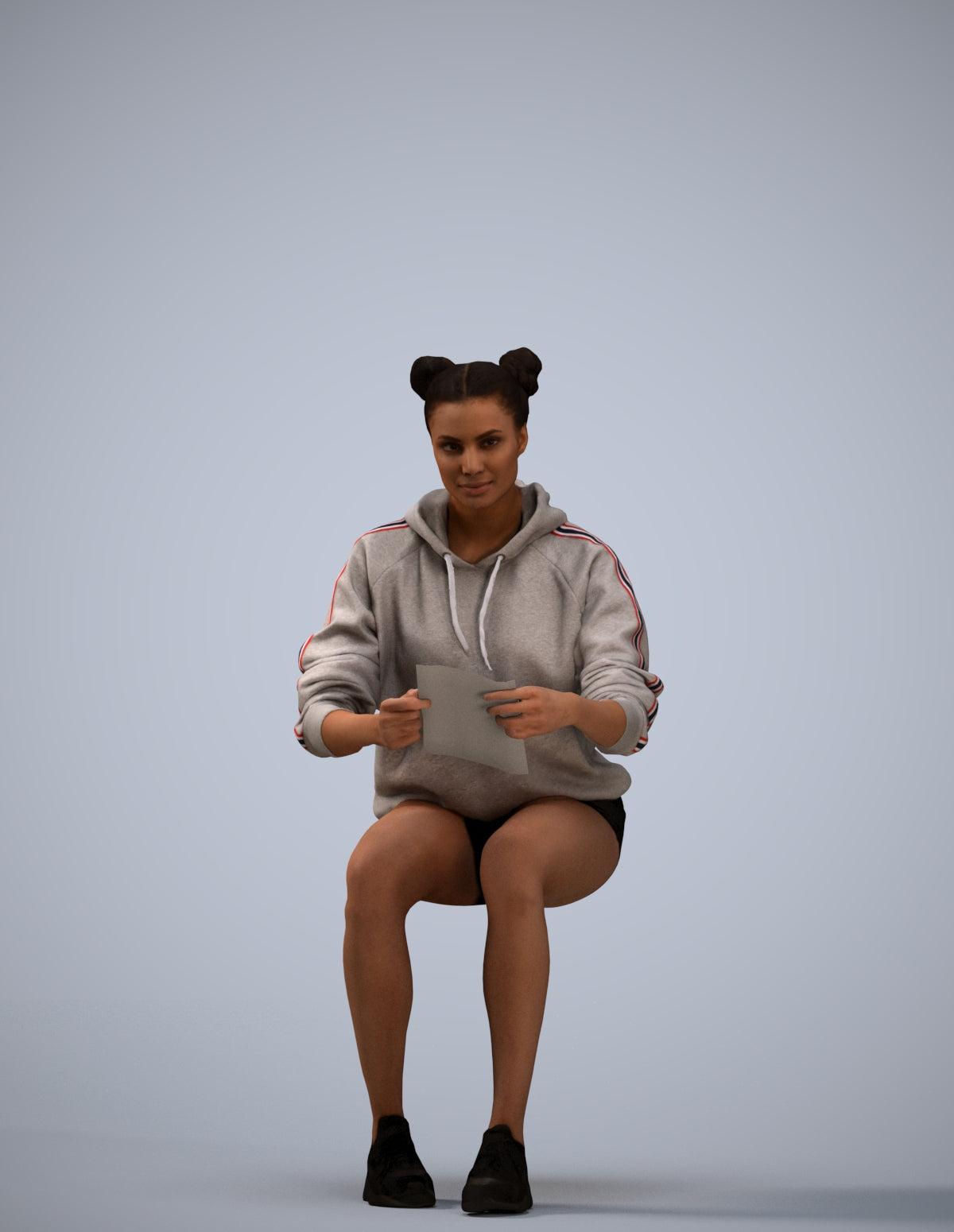 scanned 3D woman casual sitting, photogrammetry people for Enscape and V-Ray