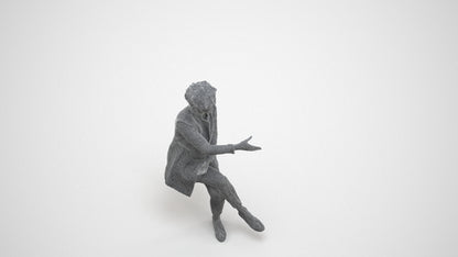 photogrammetry 3D woman business sitting, realistic human model archviz FBX, wireframe three-quarter view