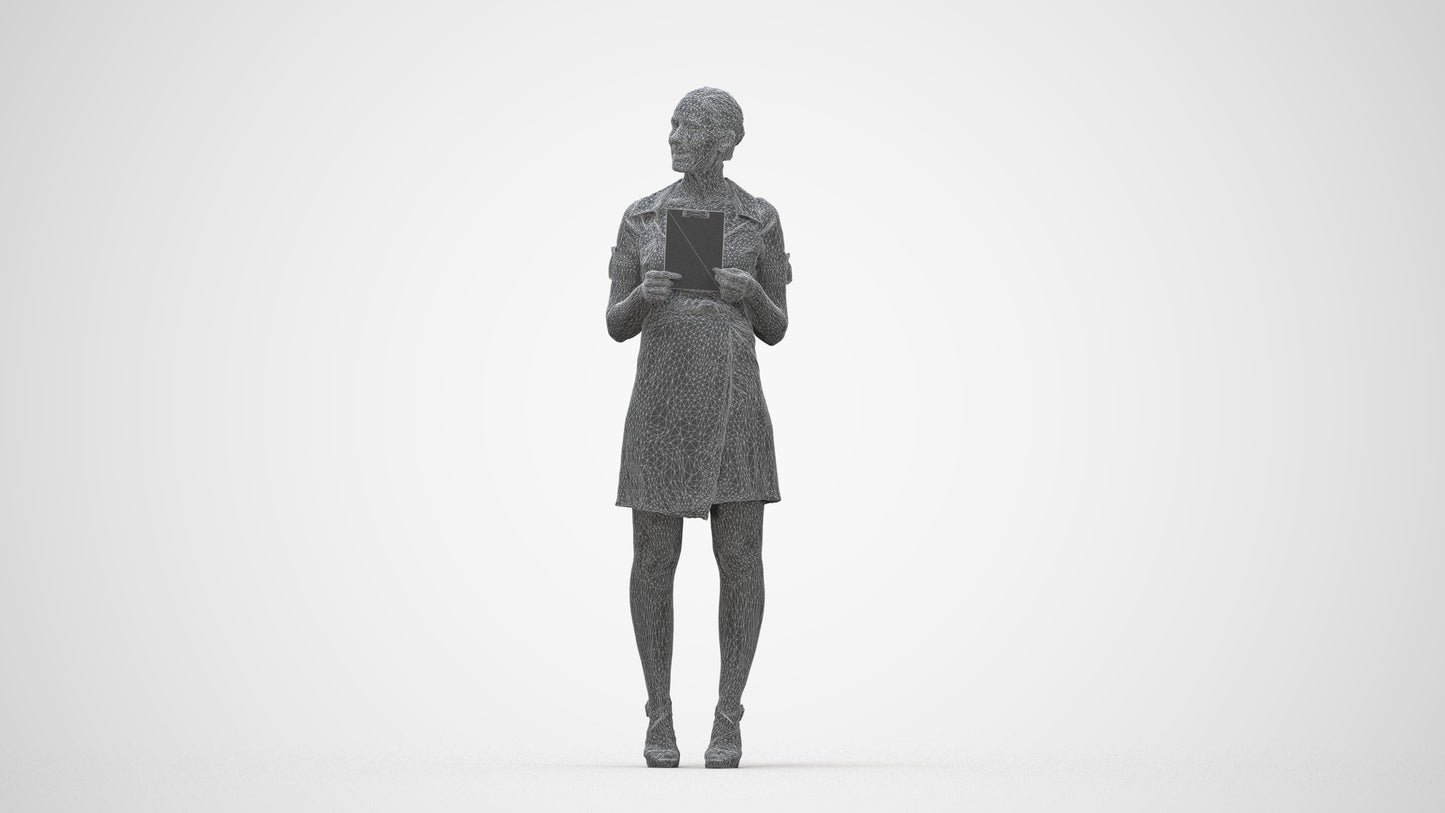 3D people model woman business standing, scanned human for 3ds Max rendering, wireframe back view