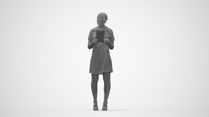 3D people model woman business standing, scanned human for 3ds Max rendering, wireframe back view