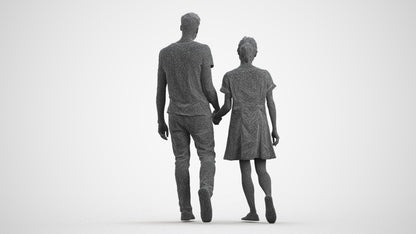 3D human model woman casual couple, photogrammetry scanned person for archviz, wireframe front view