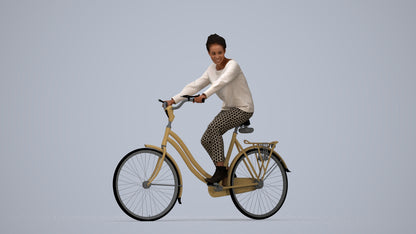 scanned 3D woman casual cycling, photogrammetry people for Enscape and V-Ray, top-down view render