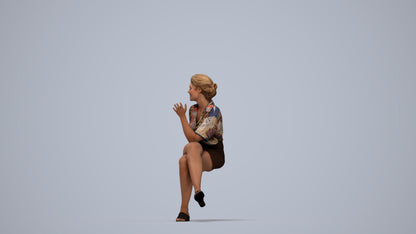 photogrammetry 3D woman casual sitting, realistic human model archviz FBX, top-down view render