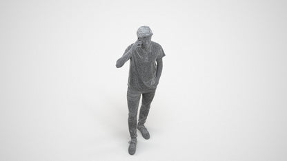 photogrammetry 3D man casual standing, realistic human model archviz FBX, wireframe three-quarter view