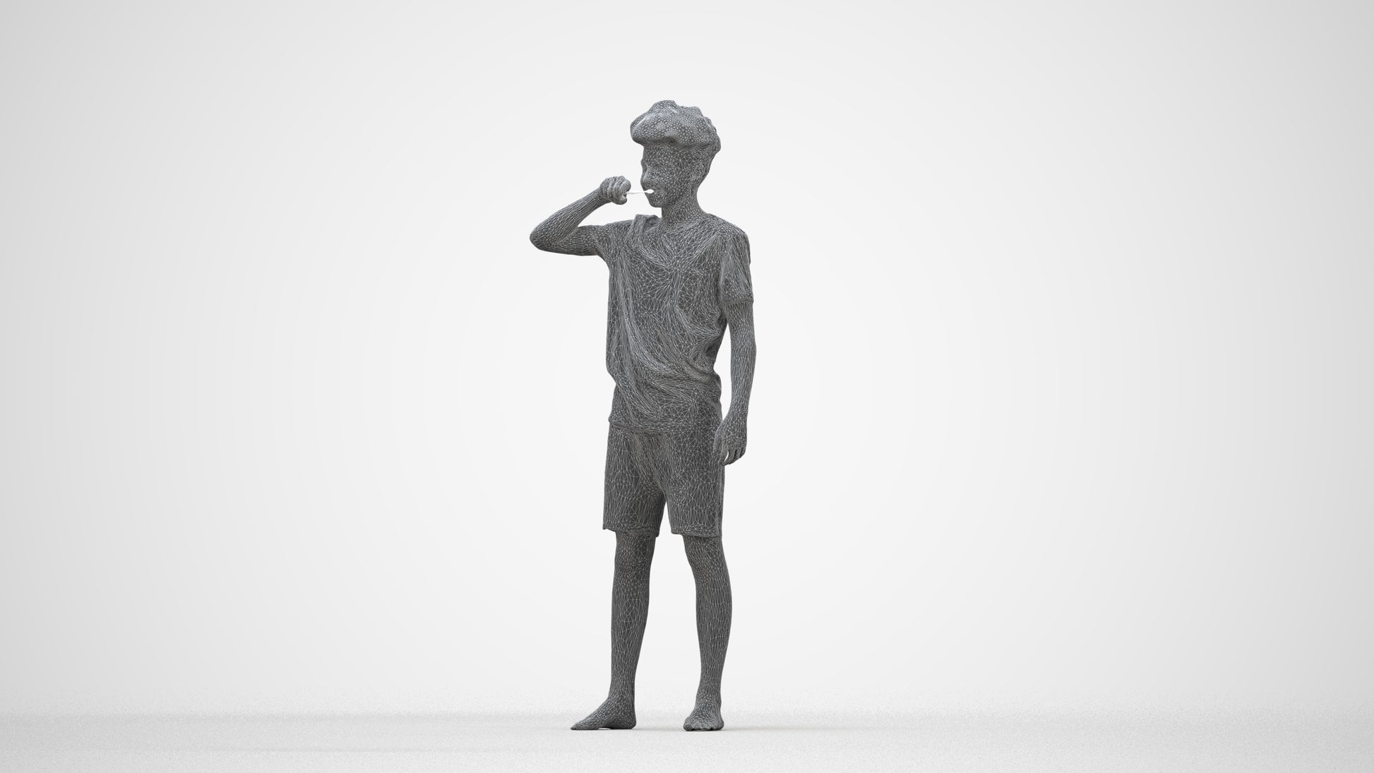 3D scanned boy kids, photorealistic archviz people for Enscape and SketchUp, wireframe back view
