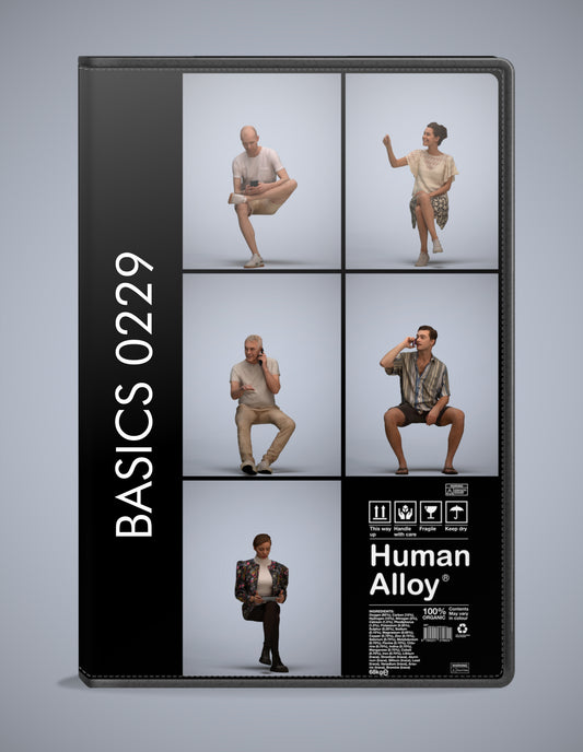 scanned 3D people sitting collection, 5 photogrammetry models for Enscape and V-Ray