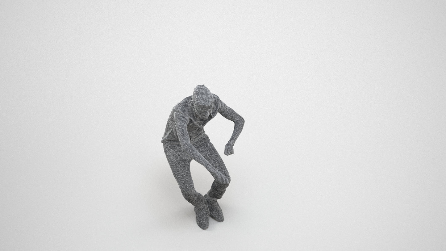 realistic 3D man casual sitting, scanned archviz people for Blender and 3ds Max, wireframe three-quarter view