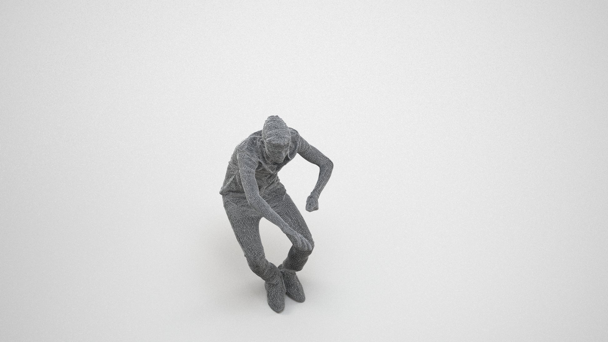 realistic 3D man casual sitting, scanned archviz people for Blender and 3ds Max, wireframe three-quarter view