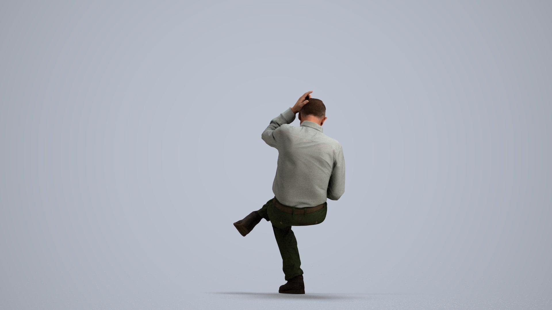 photogrammetry 3D senior man casual sitting, realistic human model archviz FBX, front view render