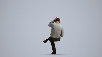 photogrammetry 3D senior man casual sitting, realistic human model archviz FBX, front view render