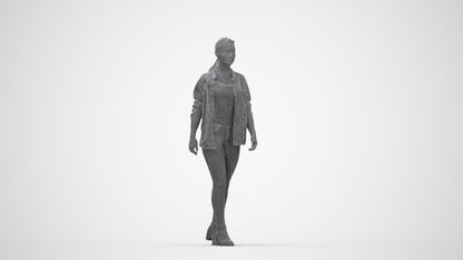 realistic 3D woman casual walking, scanned archviz people for Blender and 3ds Max, wireframe back view