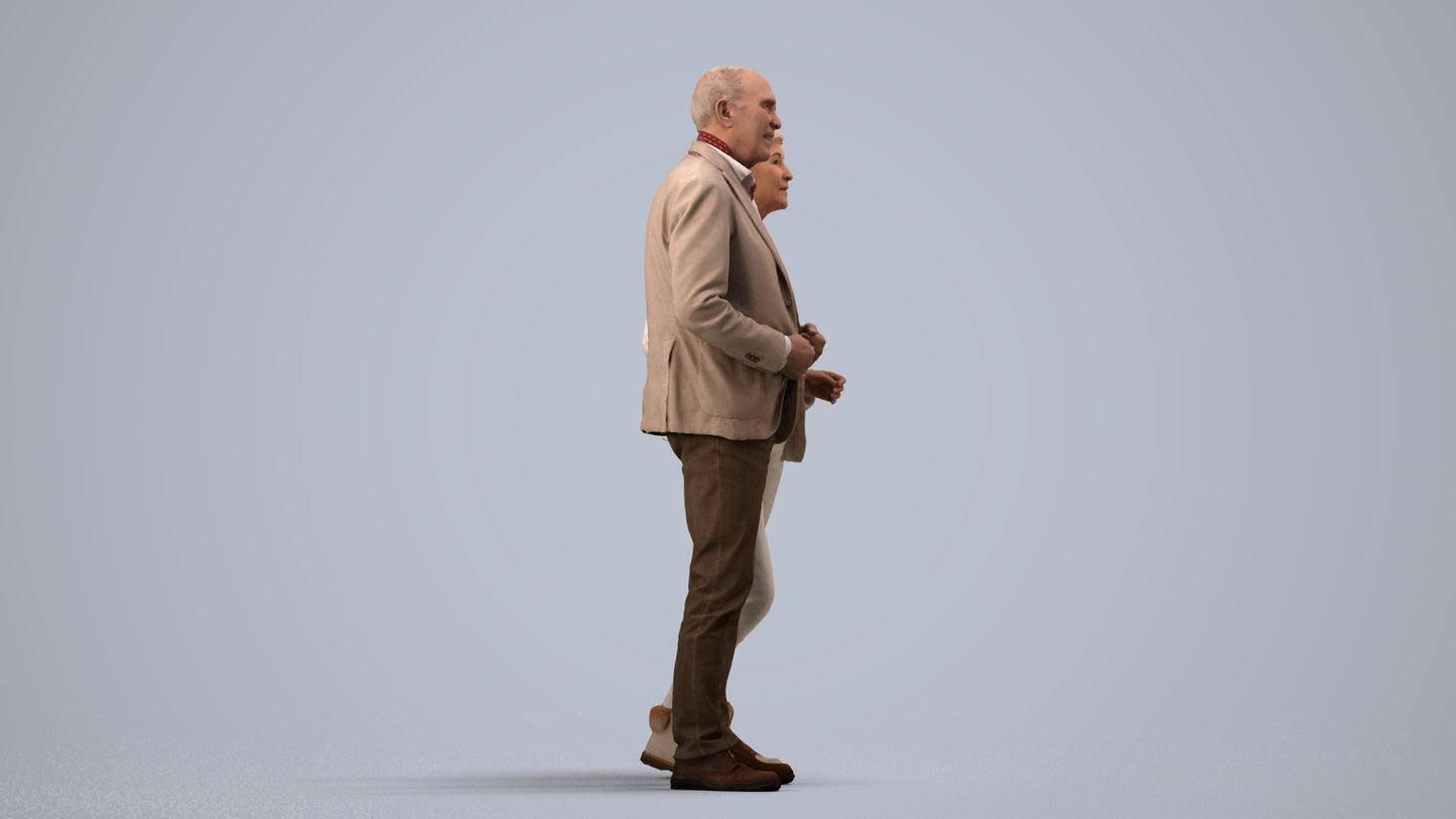3D people model senior woman business couple, scanned human for 3ds Max rendering, side view render