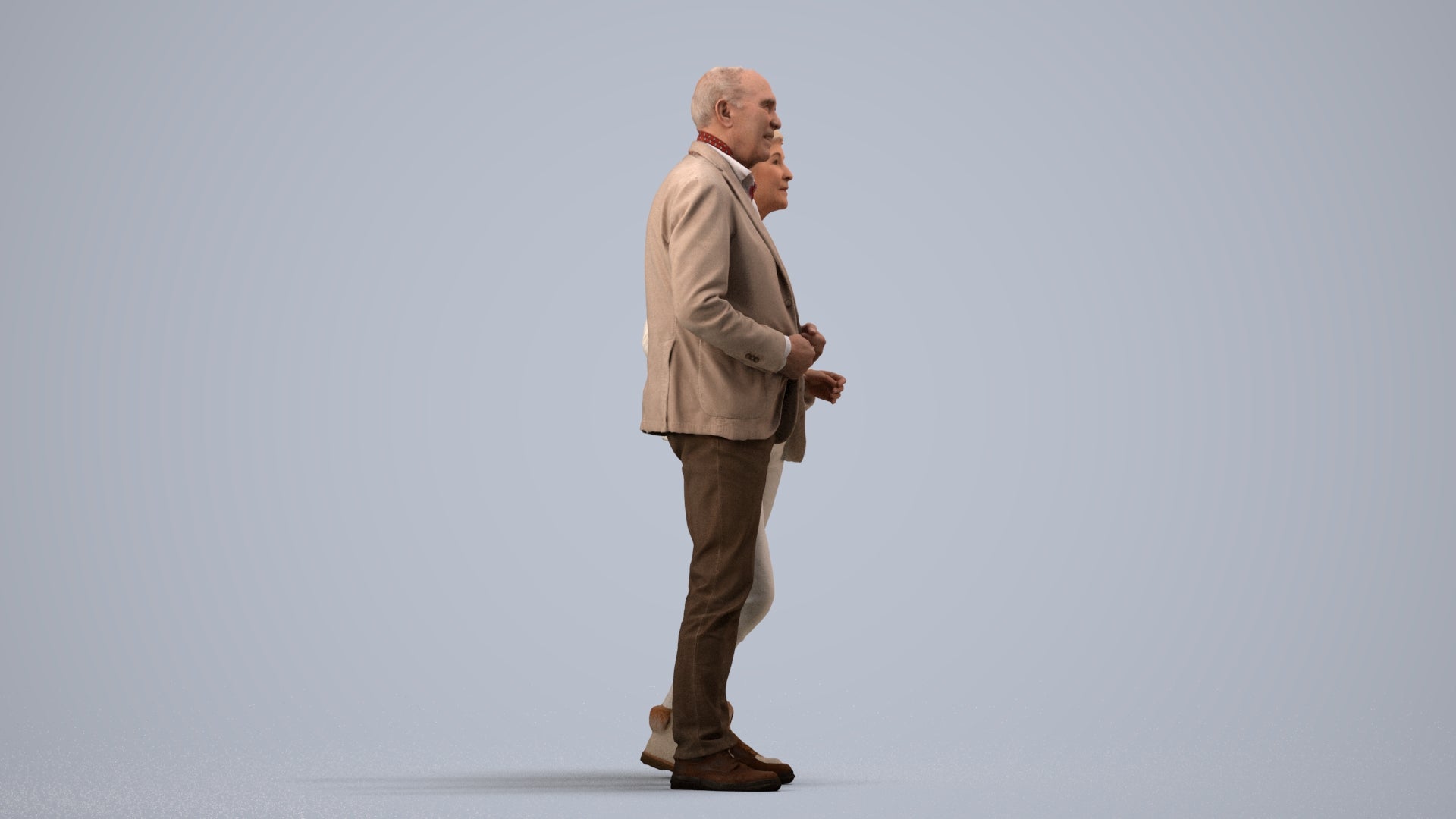 3D people model senior woman business couple, scanned human for 3ds Max rendering, side view render