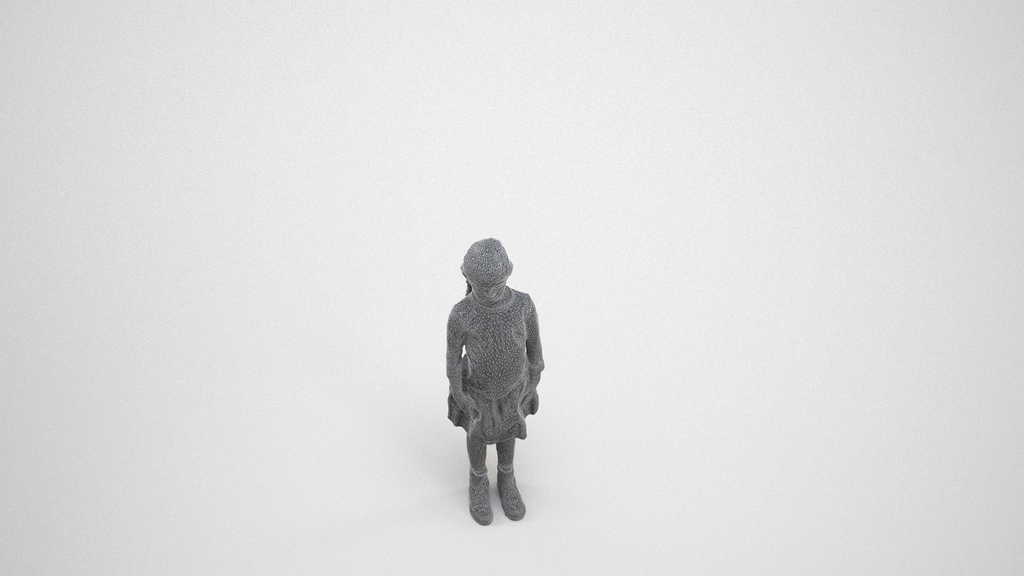 scanned 3D girl casual kids, photogrammetry people for Enscape and V-Ray, wireframe three-quarter view